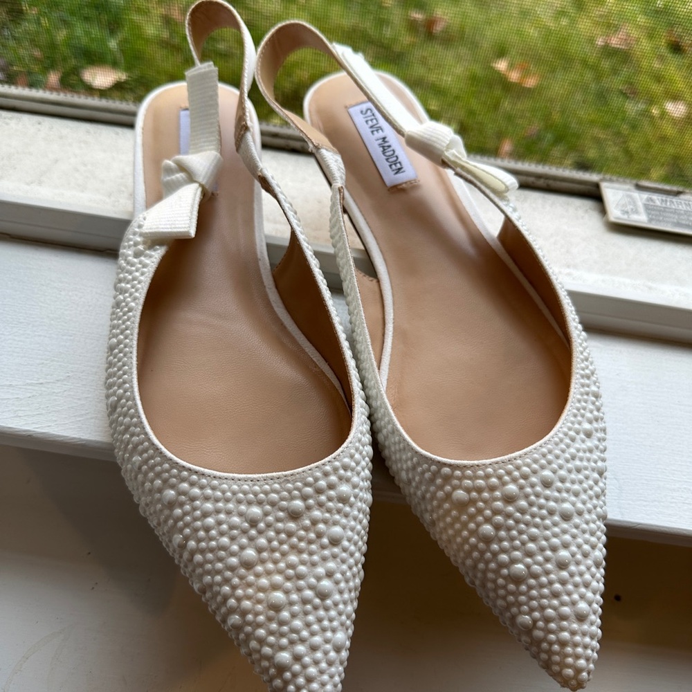 Steve Madden Olsen Pearl Flats - White Size 10 Pearl Slingback Flats